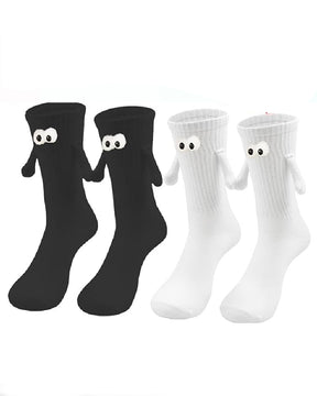 Creative Cartoon Magnetic Hands Socks Couple Unisex Embroidered Eye Mid Tube Cotton Socks