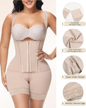 Shapshe® High compression Front Zipper Mid Thigh Shapewear with Bra