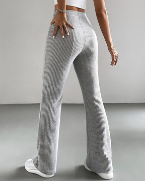 Solid Color Ribbed Knitted Flared Pants Versatile Casual Pants