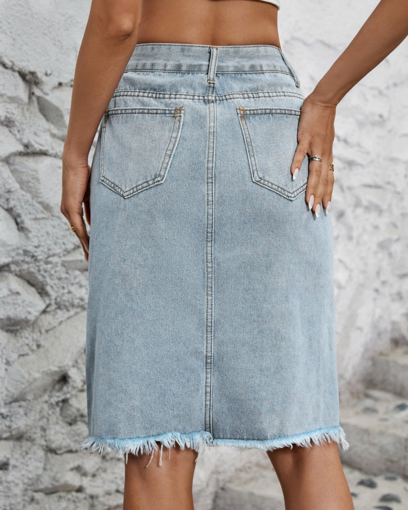 Women's High Waist Mid Length Hip Wrapped Denim Skirt