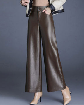 Autumn and Winter High Waist Loose Wide Leg Pants Versatile PU Leather Casual Pants