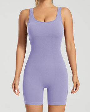 Seamless Ribbed Tummy Control Romper Sleeveless Tank Bodycon Yoga Jumpsuit