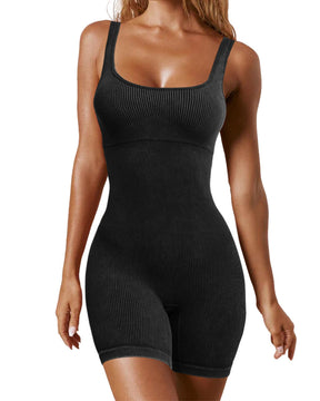 Seamless Ribbed Tummy Control Romper Sleeveless Tank Bodycon Yoga Jumpsuit