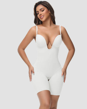 Women's U Plunge Strapless Tummy Control Bodysuit Low Back Built In Bra Shapewear