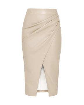 PU Slit Skirt High Waist Zipper Pleated Leather Skirt