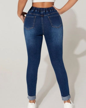 High Waist Drawstring Elastic Waist High Stretch Skinny Jeans