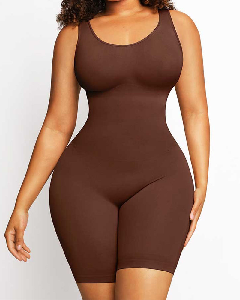 Women's Seamless Mid-Thigh Tummy Control U-Neck Bodysuit Shapewear