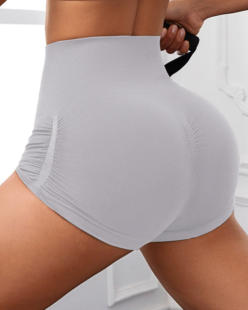 Side Drawstring High Waist Threaded Solid Color Yoga Shorts