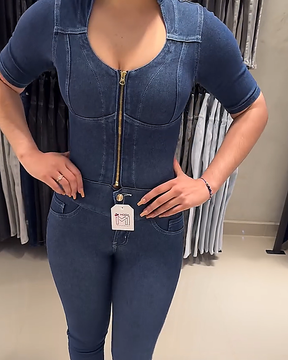 Denim Jumpsuit for Women Long Sleeve Button Down Stretch Slim Skinny Jeans (Pre-Sale)