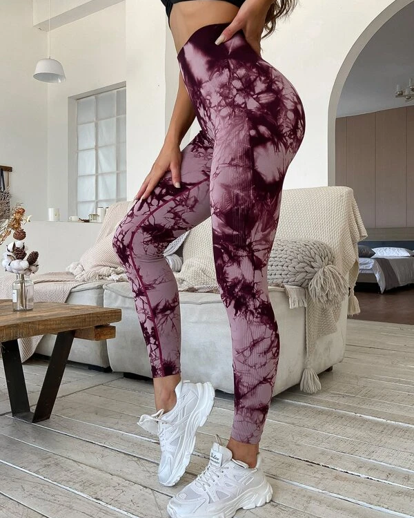 Tie Dye Sin costuras Cintura alta Transpirable Suavidad Deportes Entrenamiento Leggings Pantalones de yoga