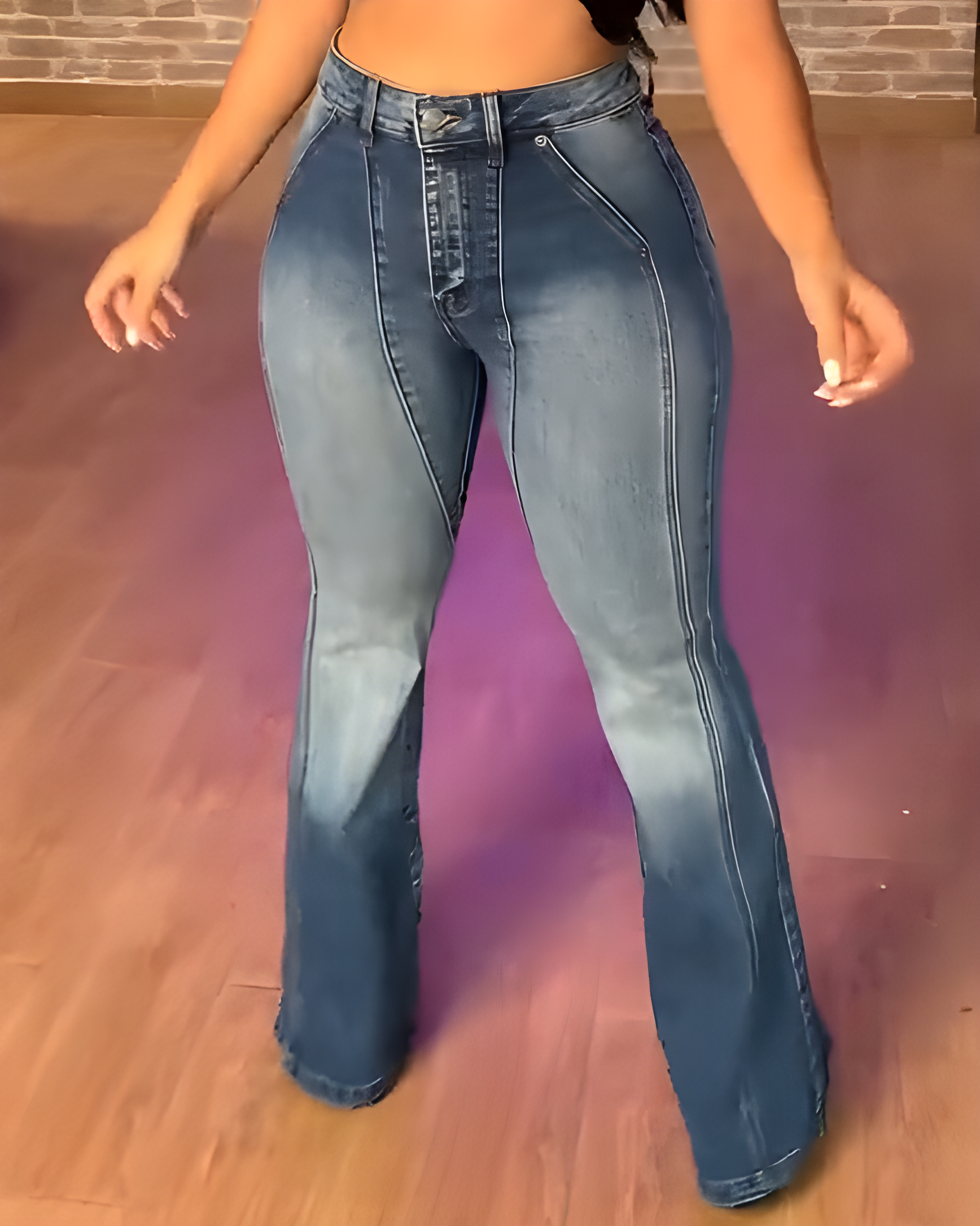 Chic High Rise Washed Ombre Flared Jeans with Seam (Pre-Sale)