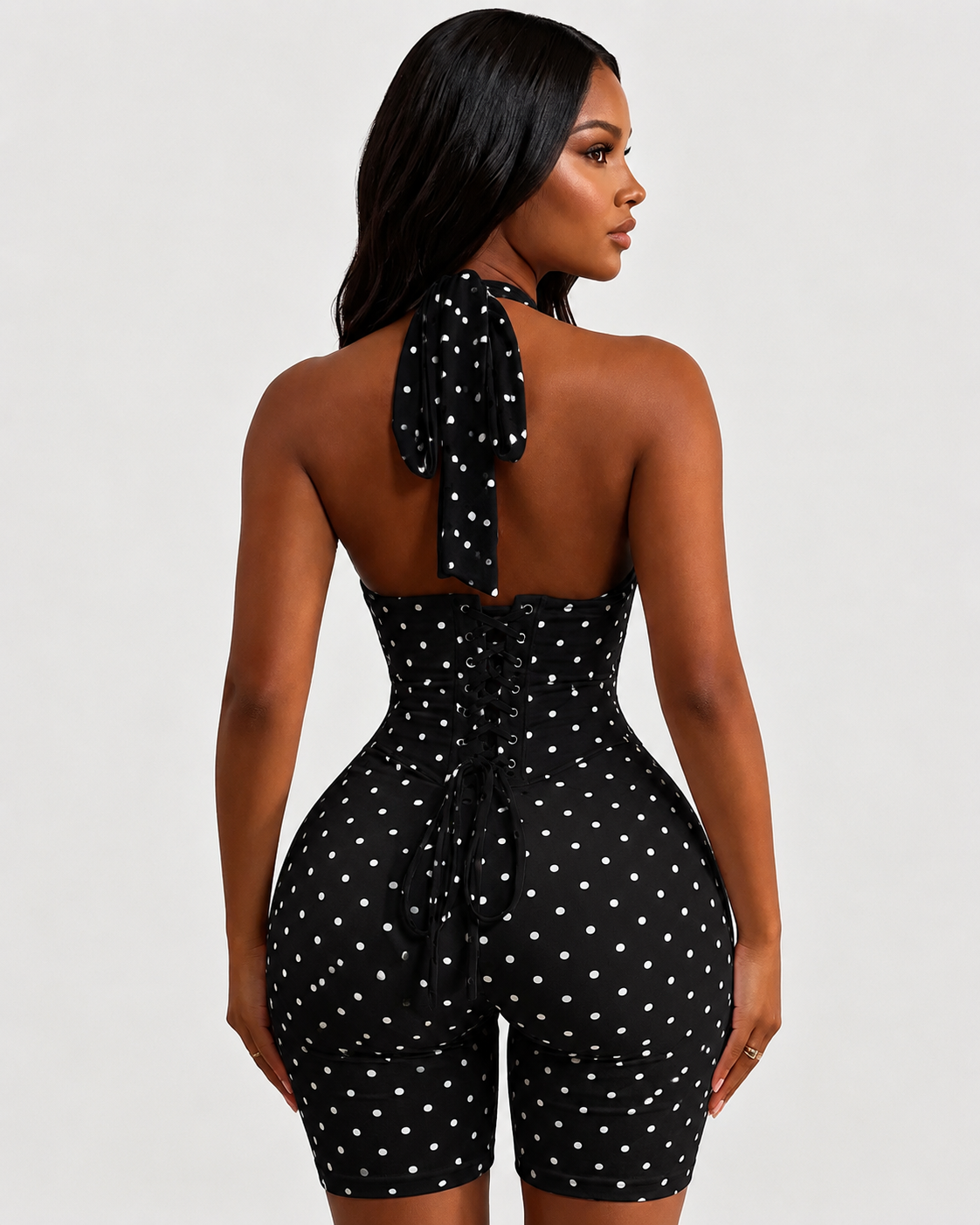 Hourglass Figure Corset Romper in Polka Dot Two Piece Set