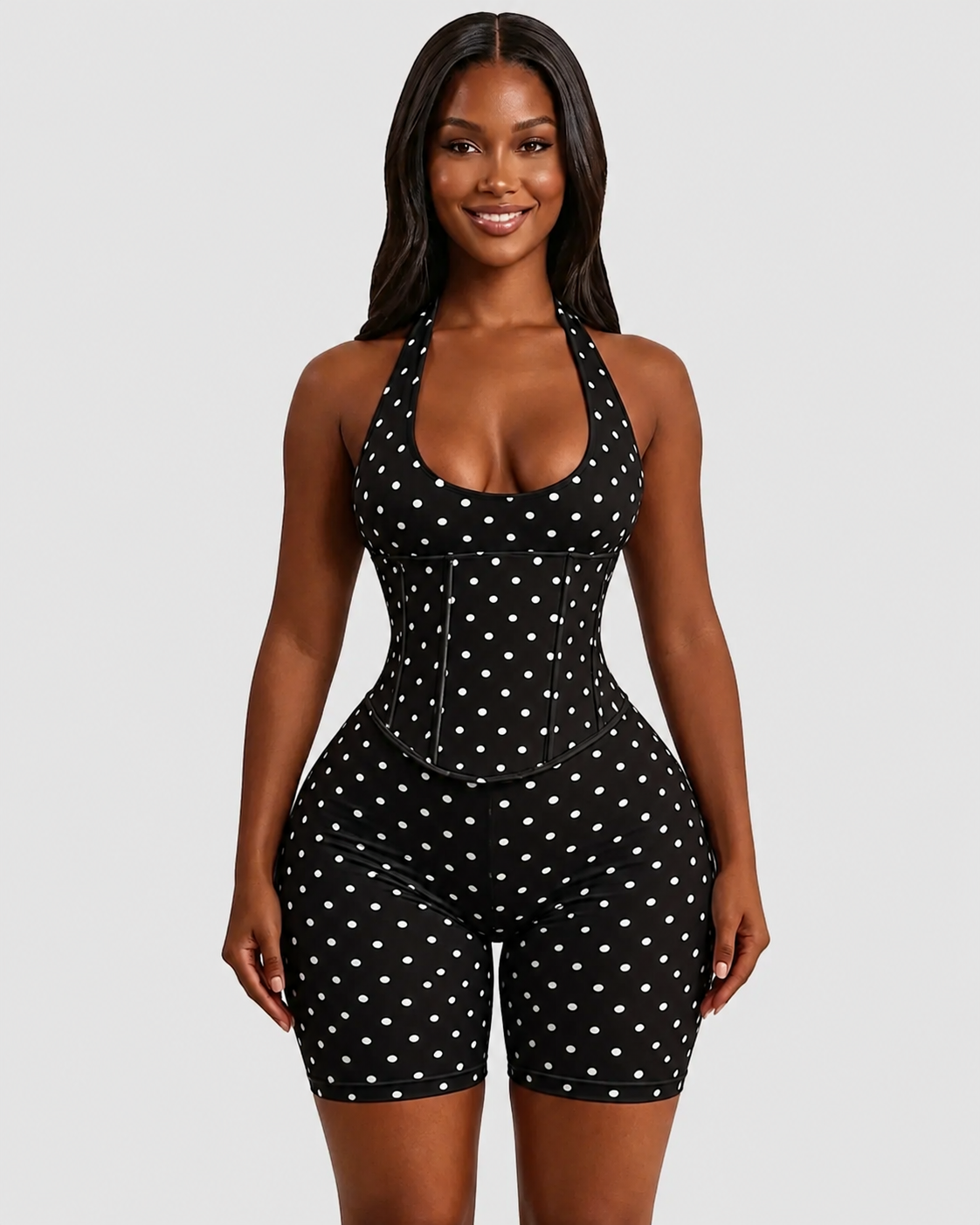 Hourglass Figure Corset Romper in Polka Dot Two Piece Set