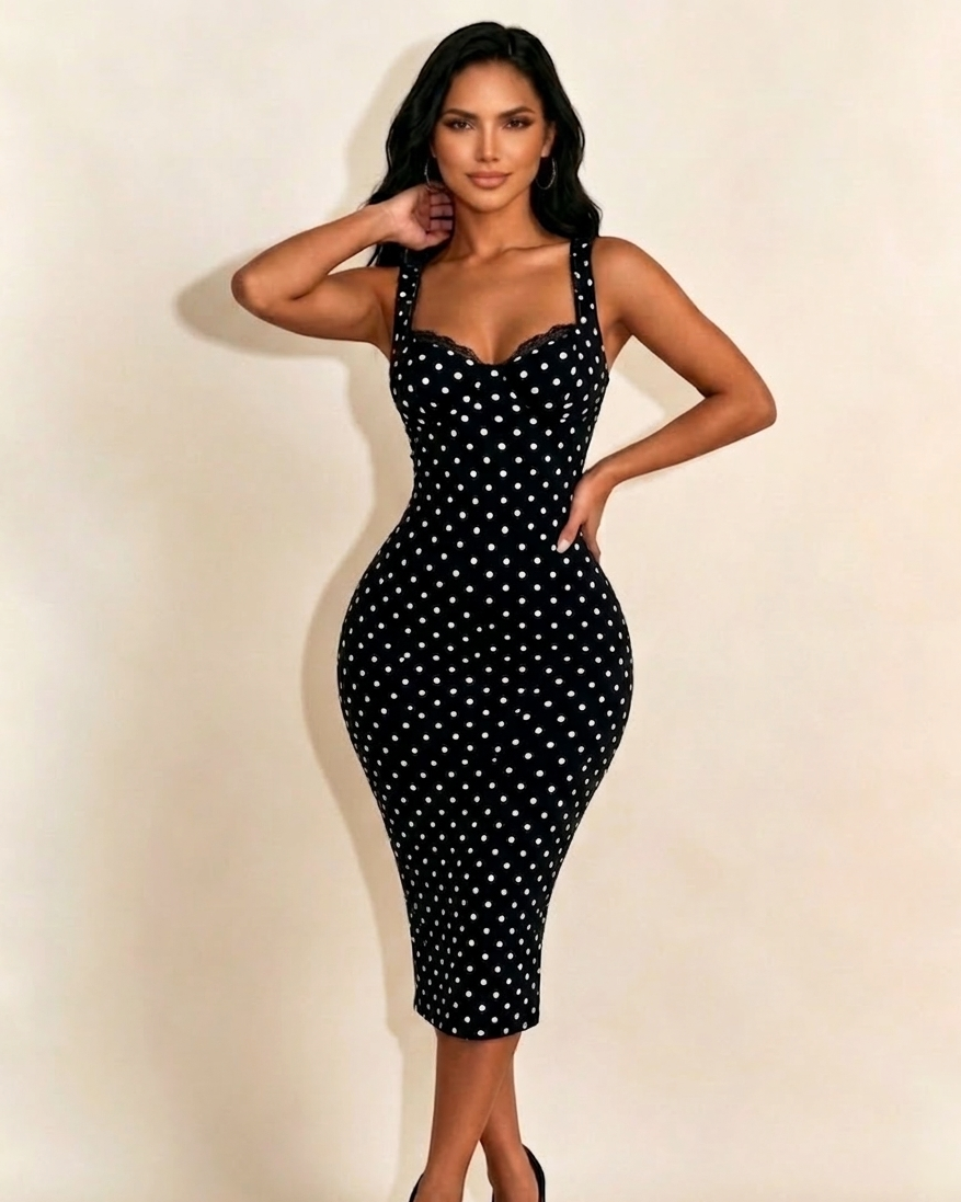 Women's Sexy Slim-Fit Stretchy Classic Polka Dot Hourglass Maxi Dress (Upgraded fabric)