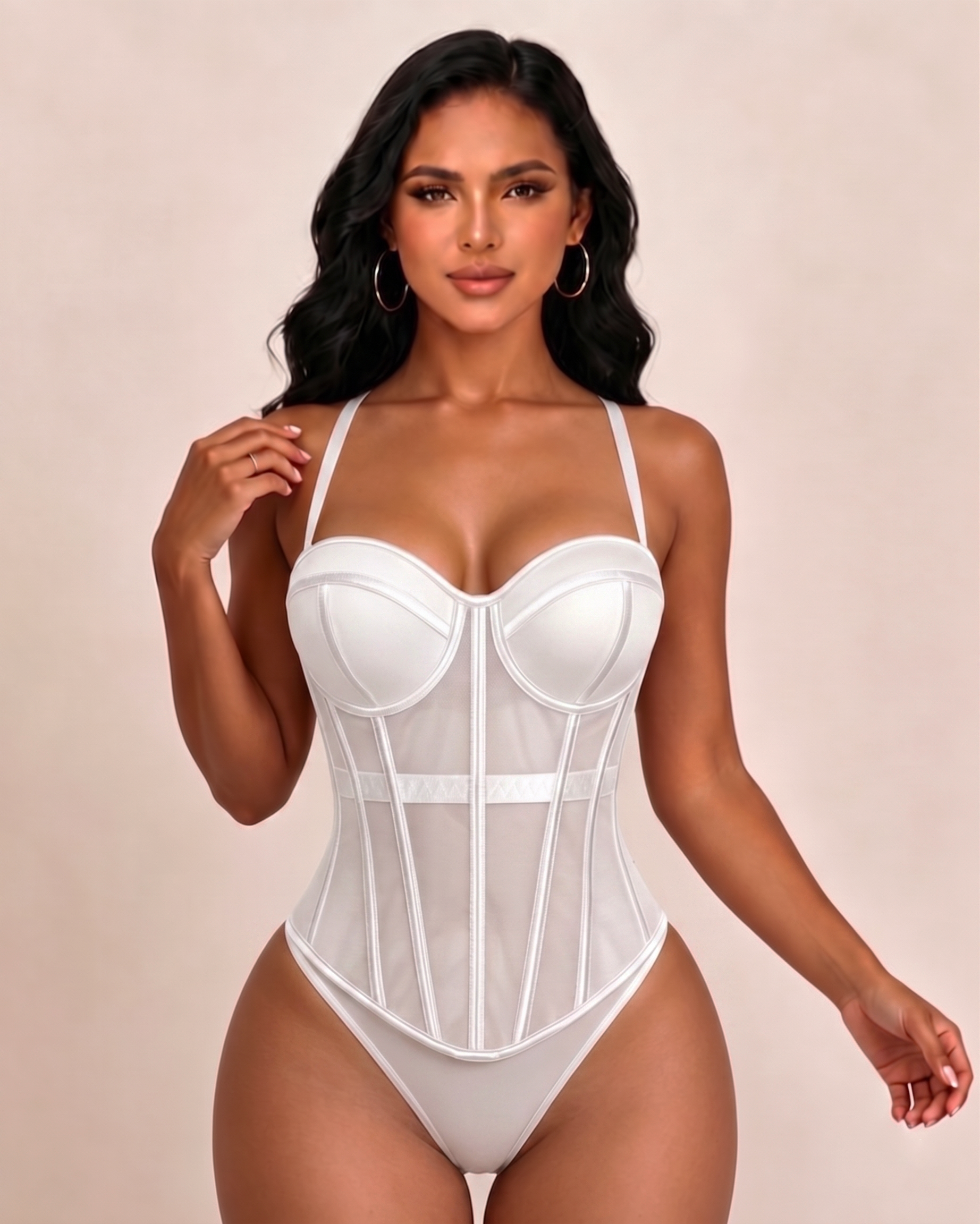 Mesh Sweetheart Neck Corset Bustier Top with Adjustable Straps