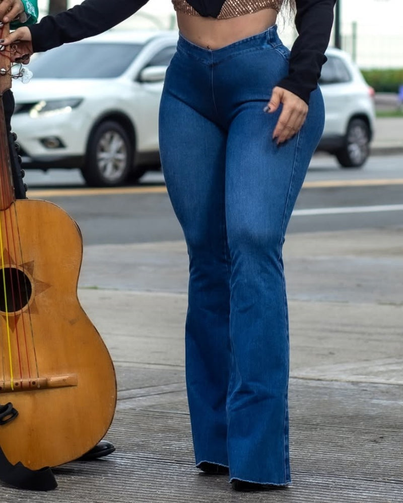 Stylish Washed Low Rise Hip Lifting Flared Jeans With Side Zipper (Pre-Sale)