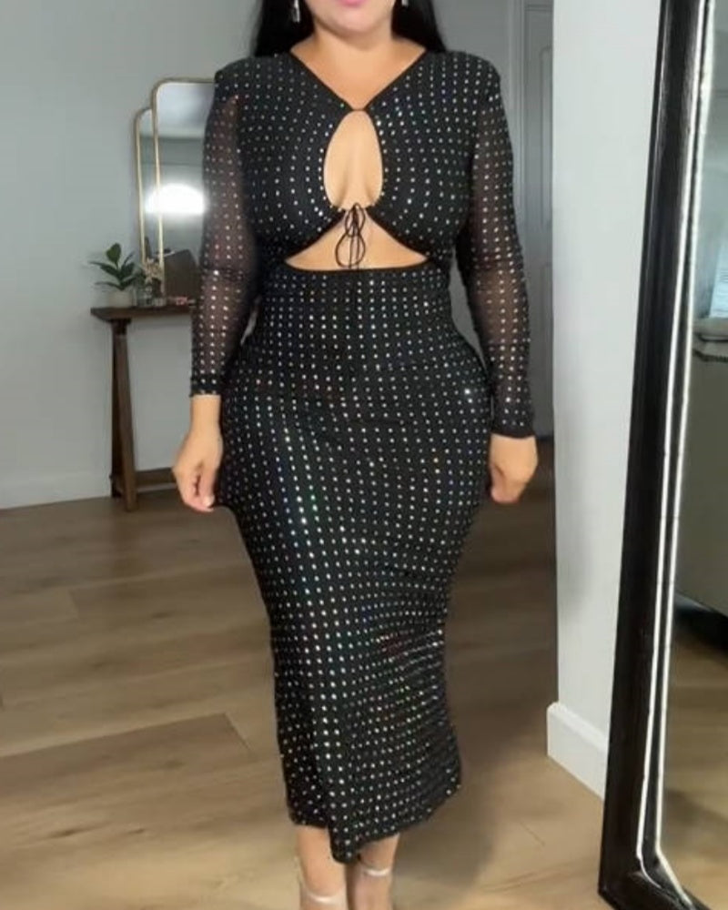 Long Sleeve Backless Sparkling Rhinestone Slim Fit Dress (Pre-Sale)