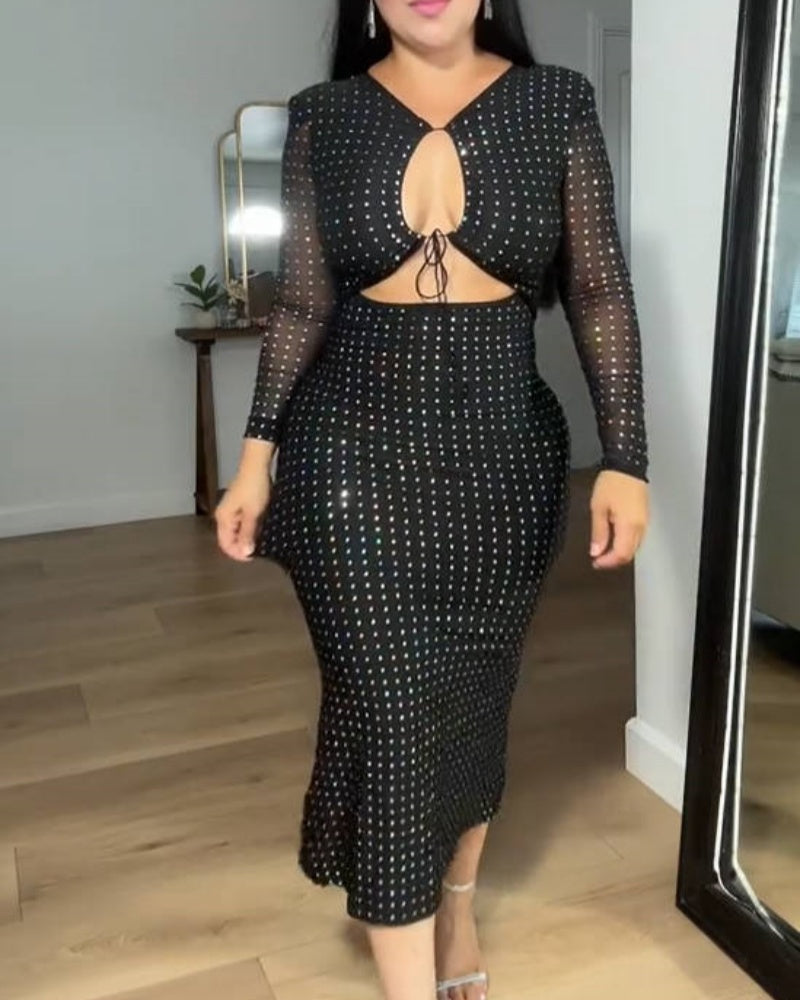 Long Sleeve Backless Sparkling Rhinestone Slim Fit Dress (Pre-Sale)
