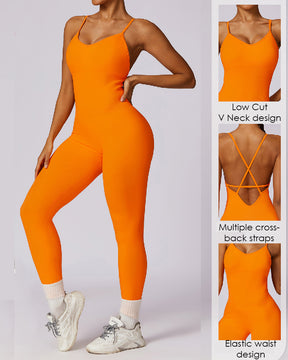 Criss Cross Seamless Scrunch Butt Romper Spaghetti Strap Tummy Control Jumpsuit