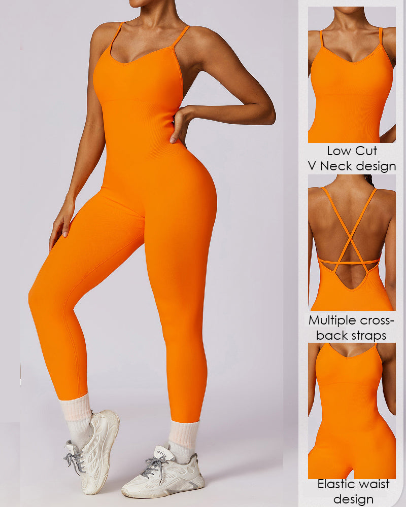 Criss Cross Seamless Scrunch Butt Romper Spaghetti Strap Tummy Control Jumpsuit