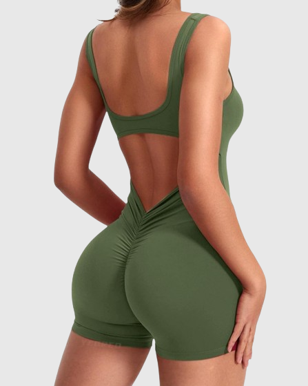 Sexy Backless One-shoulder Sleeveless Three-quarter Pants Bodysuit