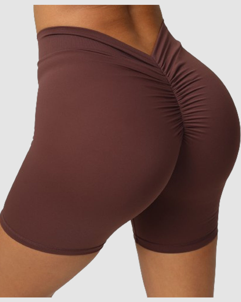 Deep V-shaped Back Waist Hip Scrunch Butt Wrinkled Shaping Shorts