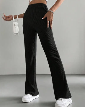 Solid Color Ribbed Knitted Flared Pants Versatile Casual Pants