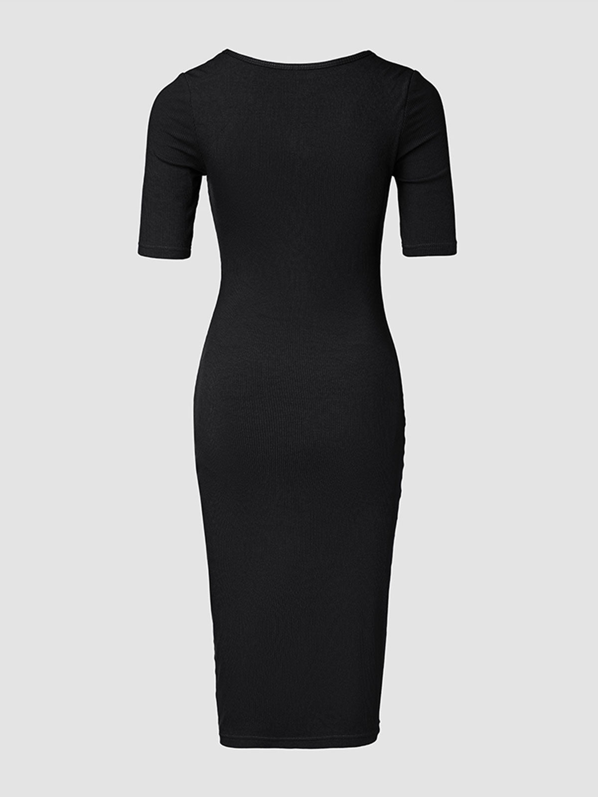 Built-in Shapewear Short Sleeve Square Neck Slim Fit Midi Body Dress