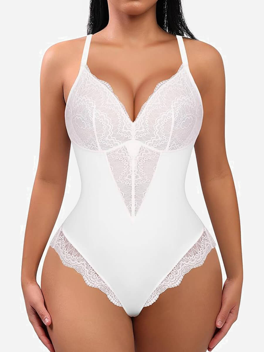 Low-back V-Neck Ultra-versatile Lace Bodysuit