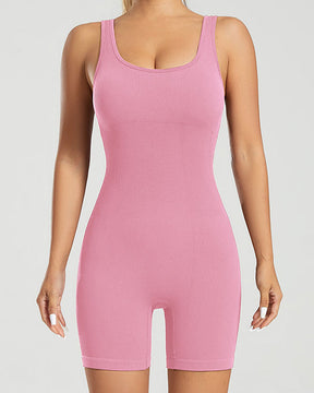 Seamless Ribbed Tummy Control Romper Sleeveless Tank Bodycon Yoga Jumpsuit