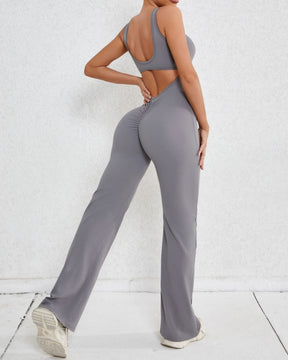 Hollow Back Sports Flared Yoga Jumpsuit