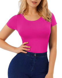 Women's Seamless Slimming Short Sleeve Thong Crew Neck Bodysuit