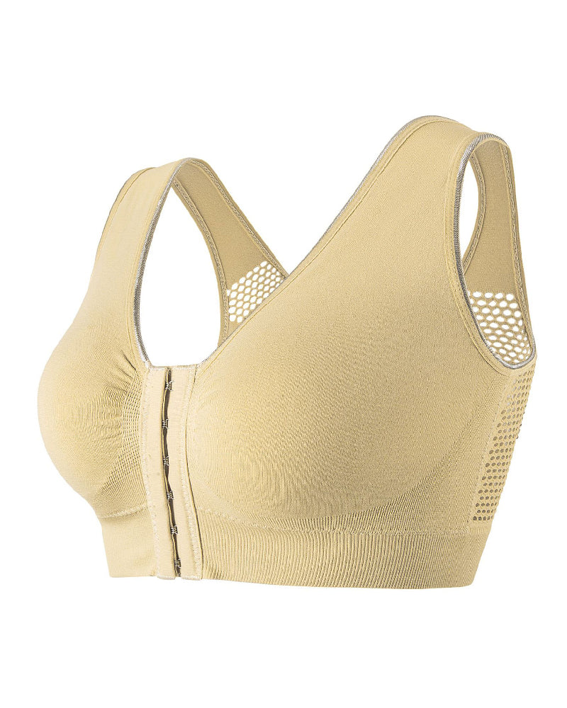 Sujetador deportivo inalámbrico transpirable hueco sólido con hebilla frontal de talla grande para mujer