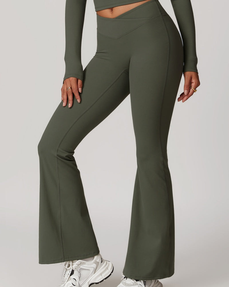 Crossover High Waist Hip Lift Nude Yoga Flared Pants