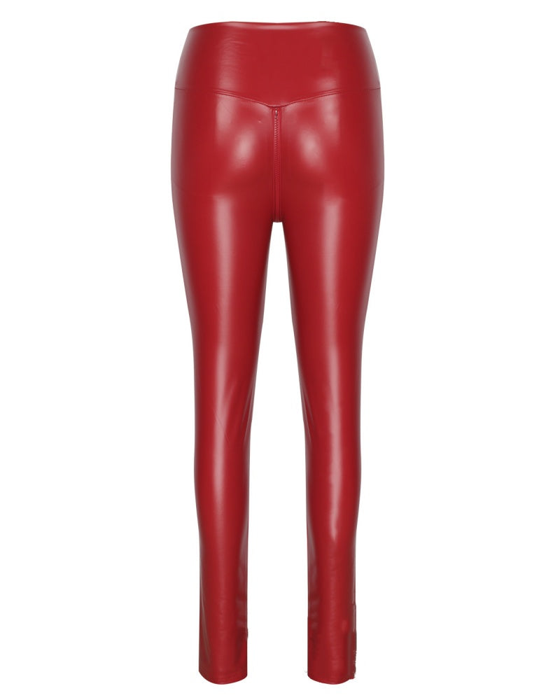 Sexy PU Leather Crotch Zipper Leather Pants for Curvy Women