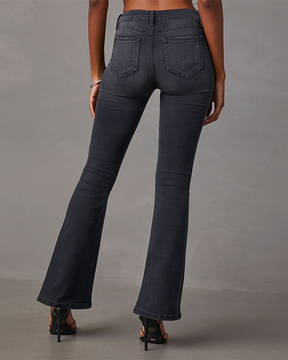 Vintage Washed High Waist Slim Stretch Flared Jeans