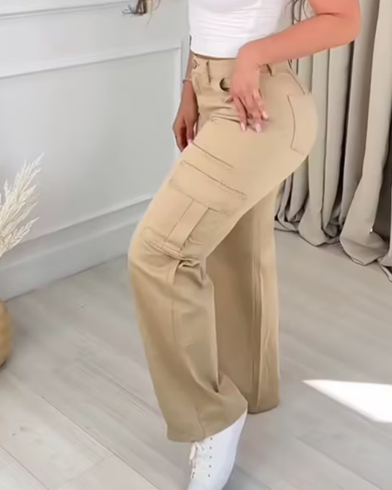 Pantalones cargo de pierna recta para mujer Pantalones holgados de cintura alta