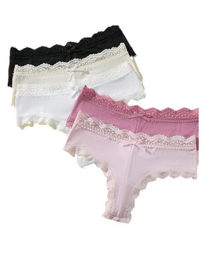 Mid-Rise Lace Edge Comfortable Bowknot Pure Cotton Crotch Briefs