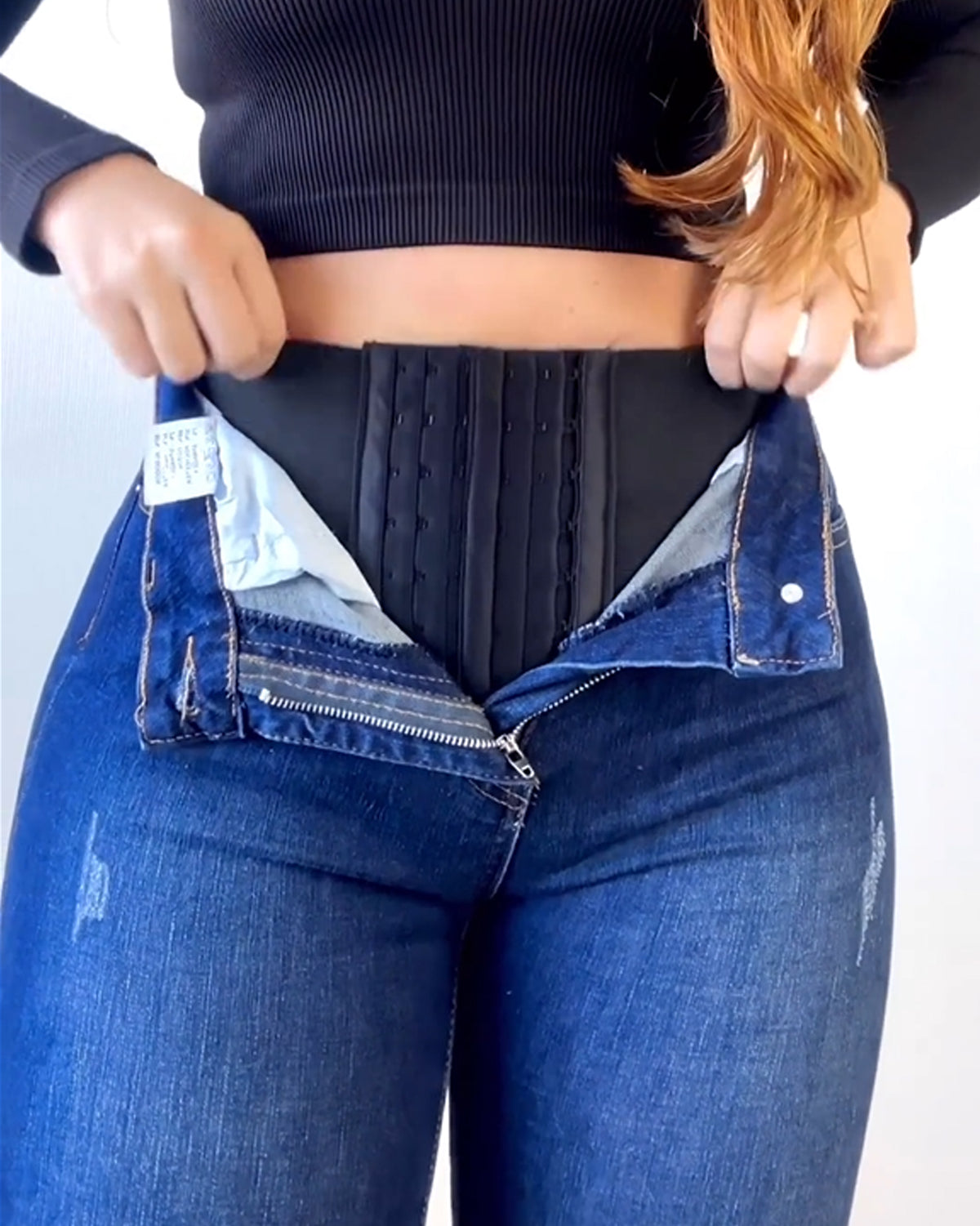 Ripped Butt Lift Skinny Jeans With Shaping Belts