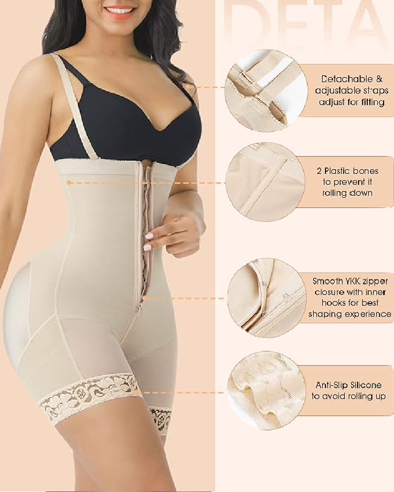 Women's High Compression Tummy Control Fajas Shapewear With Zipper Crotch