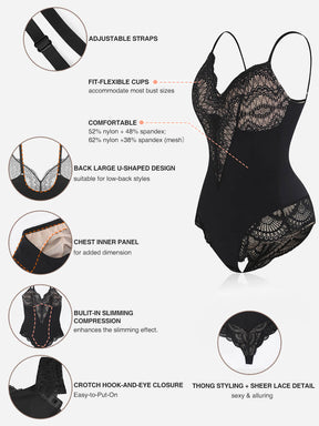 Low-back V-Neck Ultra-versatile Lace Bodysuit