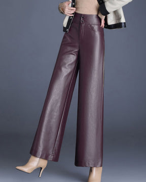 Autumn and Winter High Waist Loose Wide Leg Pants Versatile PU Leather Casual Pants