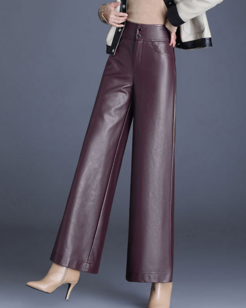 Autumn and Winter High Waist Loose Wide Leg Pants Versatile PU Leather Casual Pants