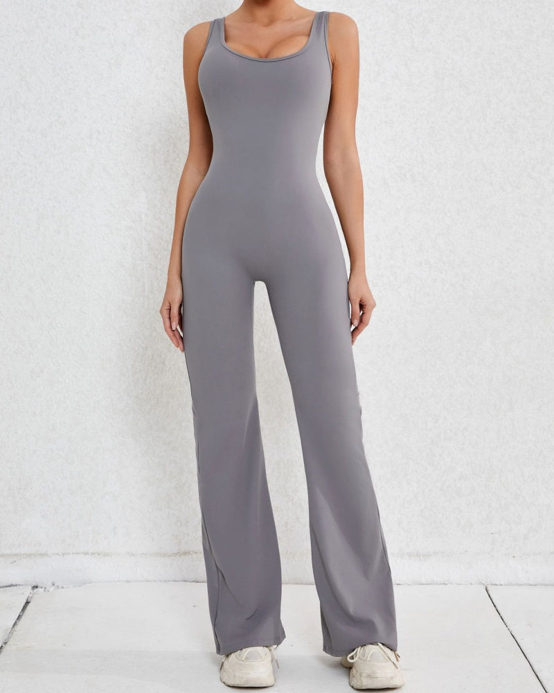 Hollow Back Sports Flared Yoga Jumpsuit