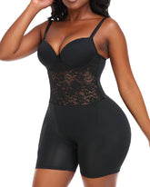 Backless Underwire Cup Lace Tummy Open Crotch Shapewear With Detachable Butt Pads