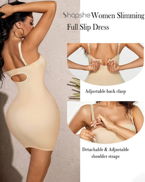 Smooth Full Slip Strapless Tummy Control Bodycon Shapewear Dresses With Built In Bra