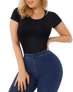 Women's Seamless Slimming Short Sleeve Thong Crew Neck Bodysuit