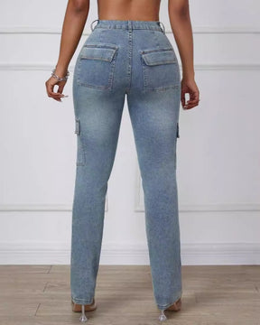 Multi-pocket High-stretch Straight-leg Skinny Jeans