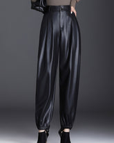 Elastic Waist New Casual Pants Thin Velvet High Waist Slim Carrot Leather Pants