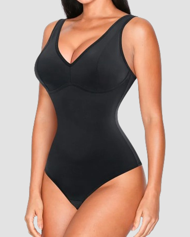 Tummy Control Slim Body Shaper Deep V-Neck Thong Bodysuits